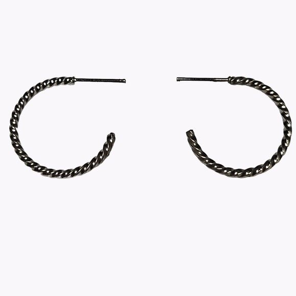 Elegant Silver Tone Twisted Rope Hoop Earrings Textured Classic Minimalist - Picture 2 of 4